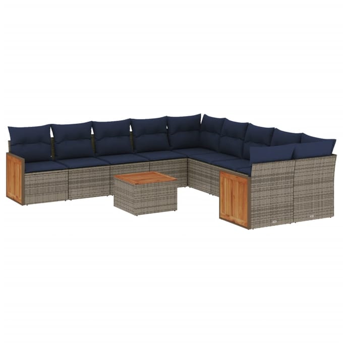 vidaXL - 11-delige - tuinbankset - met - kussens, - grijs - polyrotan