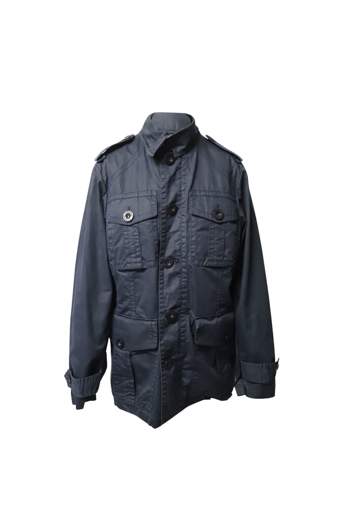 Burberry Enkele-Knopen Jas in Marineblauwe Katoen