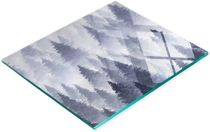 Decoratieve glazen snackplank met mistig bosmotief, 60x52 cm