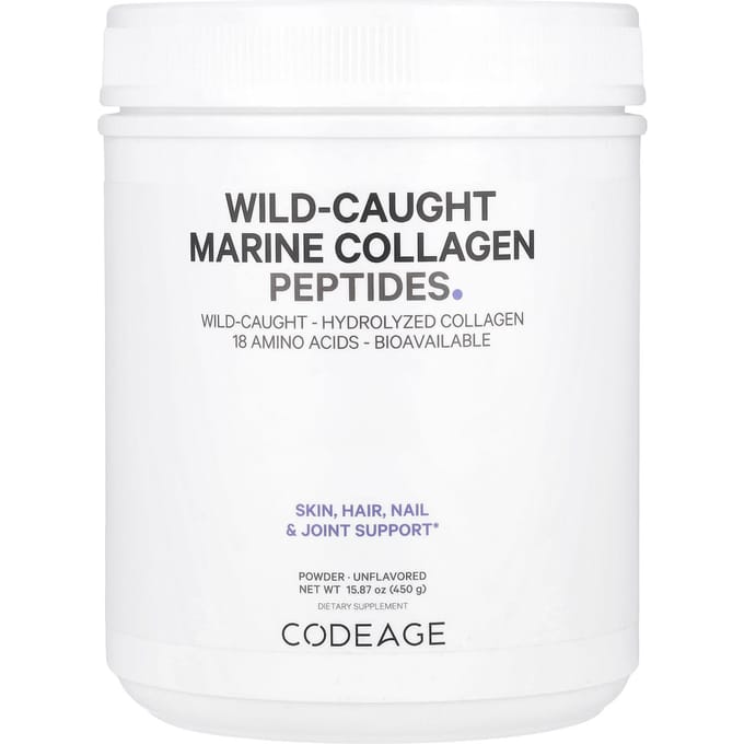 Codeage, poudre de peptide de collagène marin naturel, sans saveur, 15,87 oz (450 g)