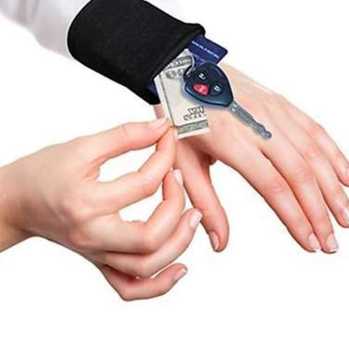 Zweetband en Pols Portemonnee in 1  -  Met Rits - Wrist Wallet - Blauw