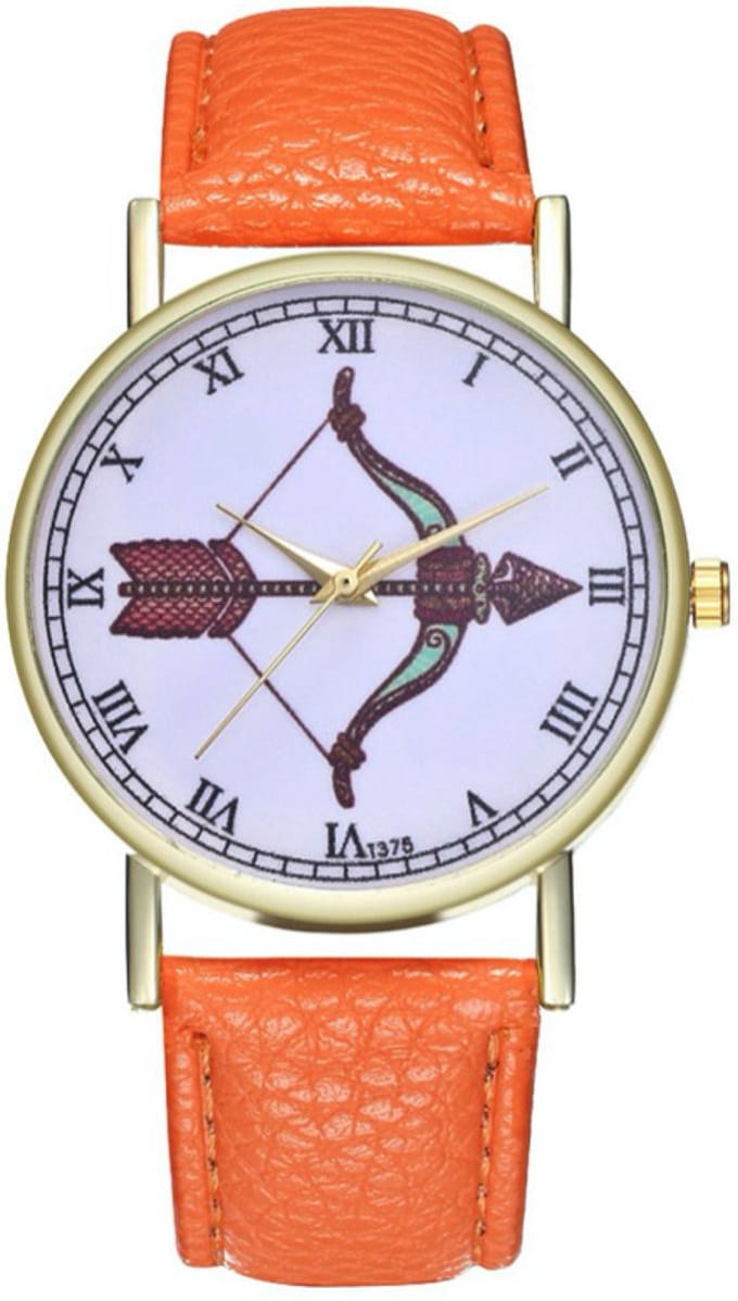 Hidzo Horloge Pijl en Boog Ø 38 - Oranje - Kunstleer