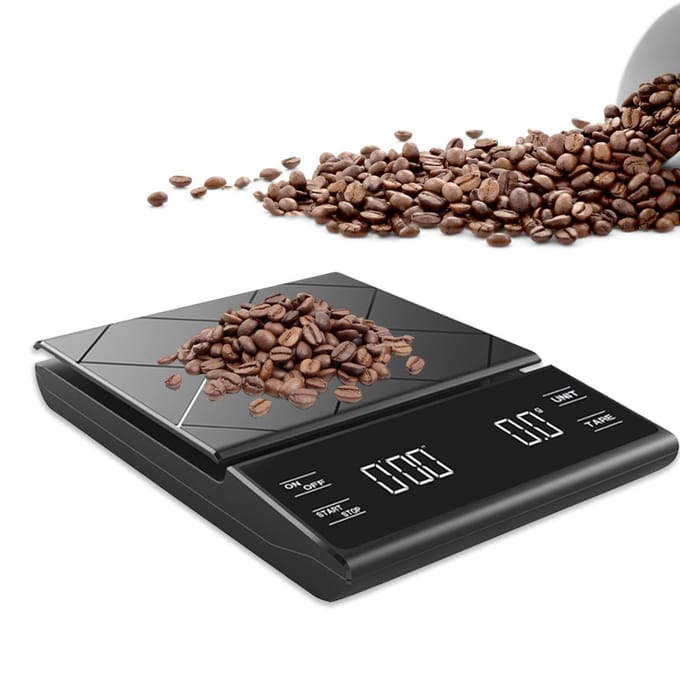 Koffieweegschaal met timer Digitale keukenweegschaal LED-display Tarrafunctie 3000 g / 0,1 g Draagbaar zwart