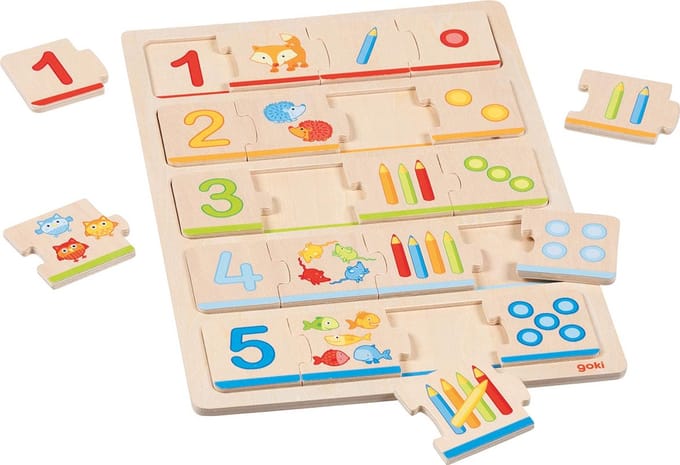 GOKI Puzzel - Leren Tellen - 20 Stukjes - 21X30X1Cm - Hout - 2 Jaar