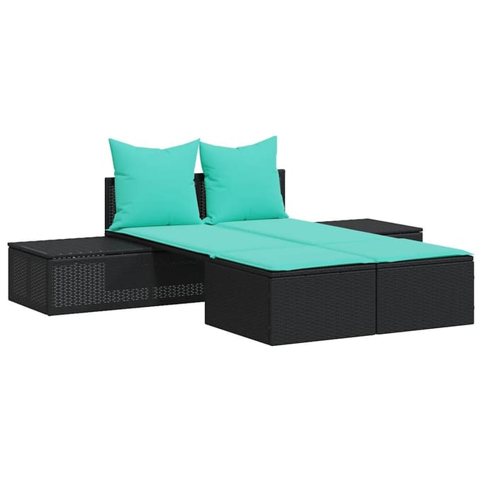 vidaXL - Dubbele - ligstoel - met - kussens, - zwart - polyrotan