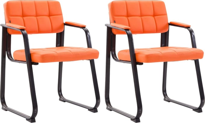 CLP Canada B Set van 2 eetkamerstoelen - met armleuning - Zwart Frame - Kunstleer - oranje