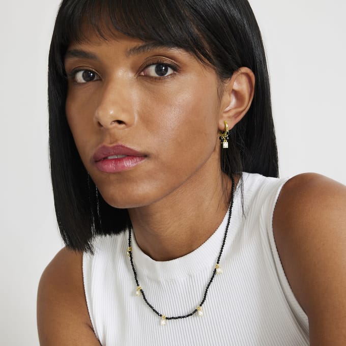 Boucles d'oreilles Luxenter en Agate noire et plaqué or 18k - Ordzun noir