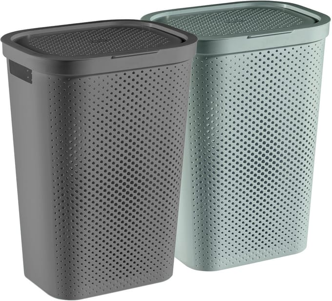 Curver Infinity Dots Wasmand met deksel - 60L - 2 stuks - Antraciet + Groen