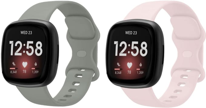 Strap-it Bandjesset geschikt voor Fitbit Versa 3/4, Sense/Sense 2 – 2x Siliconen Bandje – Grijs & Zandroze – Maat S