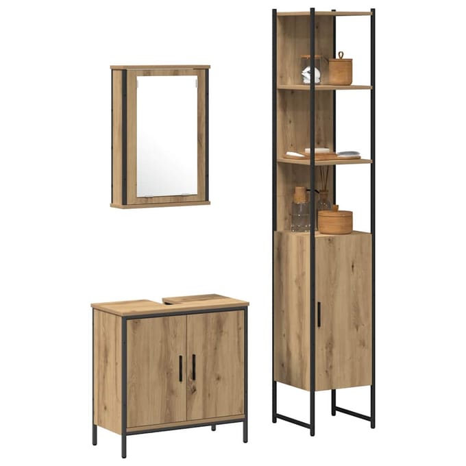 vidaXL - Badkamermeubel - Set - 3 - st - Bruin - Bewerkt - hout