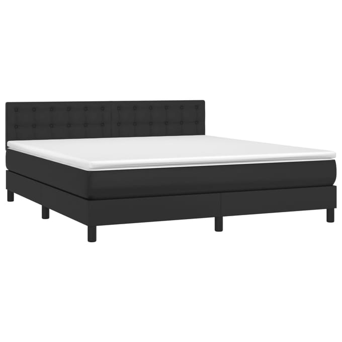 vidaXL - Boxspring - met - matras - en - LED - kunstleer - zwart - 180x200 - cm