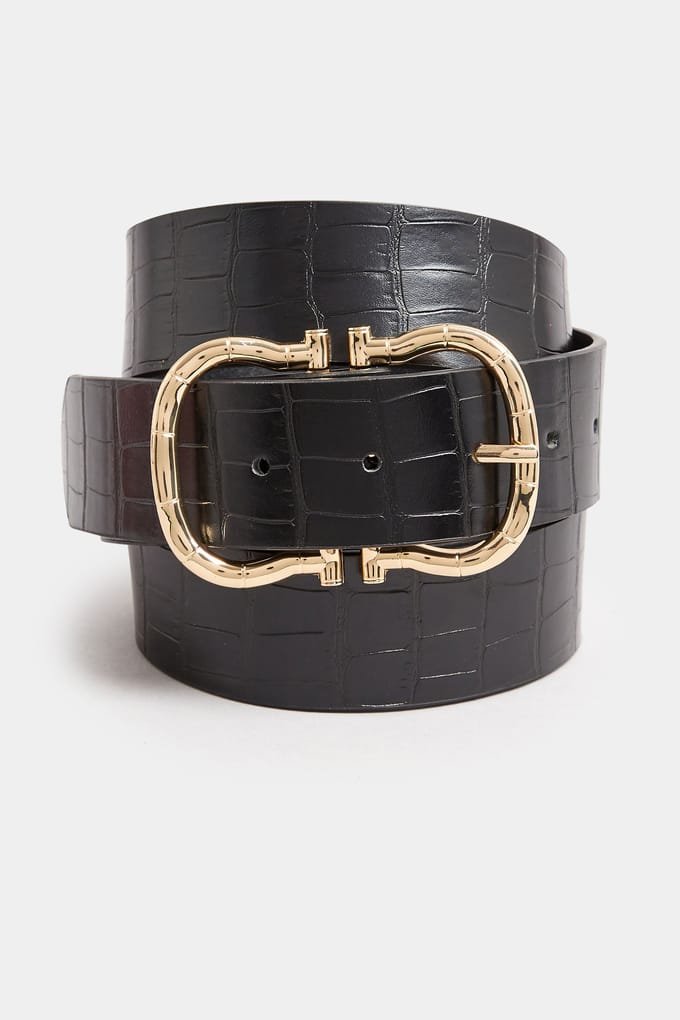 Yours Riem Met Golvende Gesp In Zwart/Goudsize 44-46