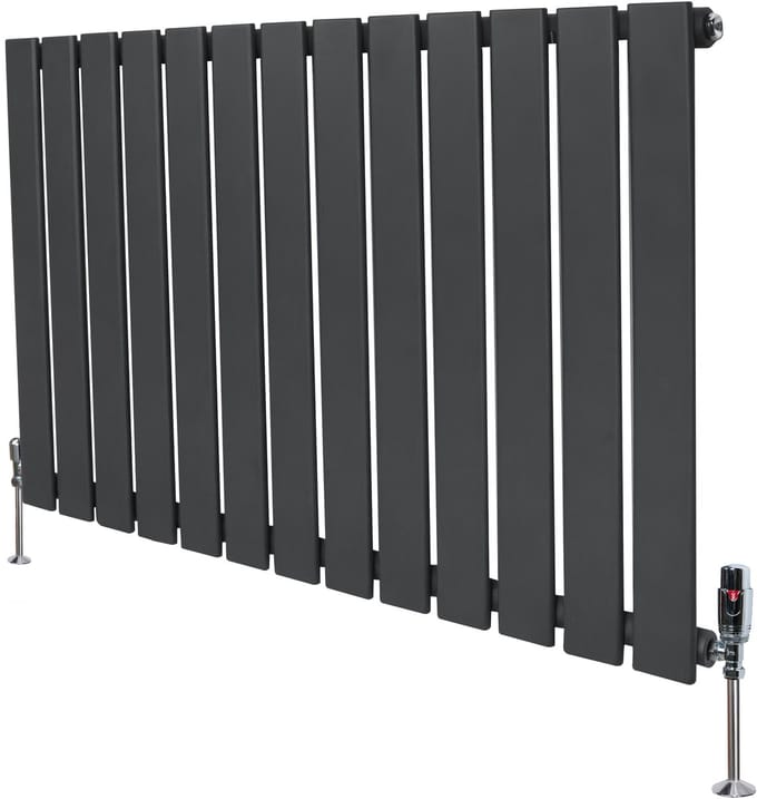 1-kolomdesign radiator - 600x910 mm - grijs - thermostaatkraan