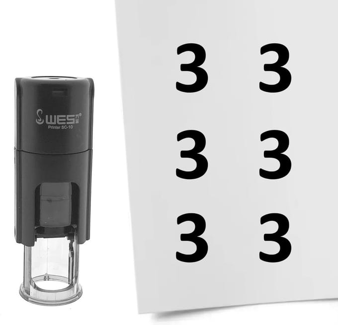 CombiCraft Stempel Getal 3 10mm rond zwarte inkt - per 1 stuk