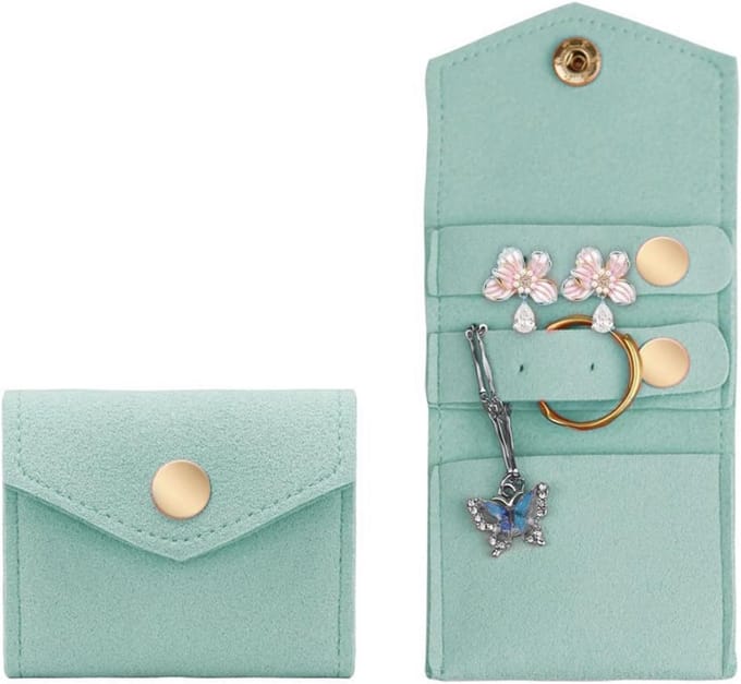 Compacte Reisjuwelendoos - Vouwbare Organizer voor Ringen, Kettingen en Oorbellen - Microfiber, Draagbaar en Lichtgewicht (Groen)