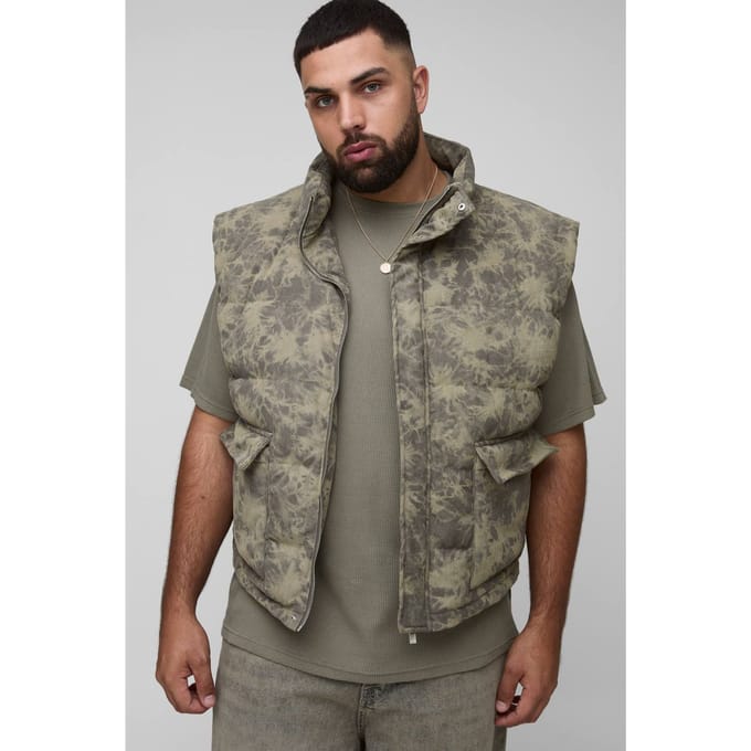 Plus gewassen cord oversized trechterhalsgilet | Khaki | Size 2XL
