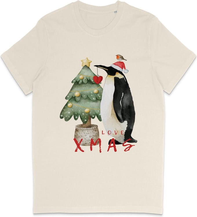 Grappig t Shirt Heren Dames - Kerst Pinguin - Wit Vintage - Maat S