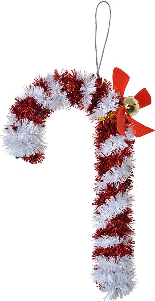 Clayre & Eef Kersthanger Zuurstok 16 cm Rood Wit Kunststof