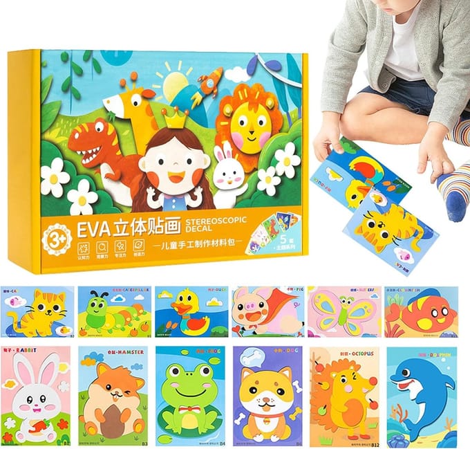 Schuimrubber 3D Stickers - Dieren Puzzel - Creatief Knutselen - Zelfklevend Ontwerp - 24 x 18 cm
