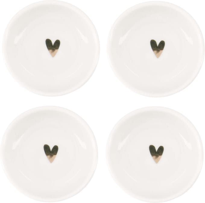 Zusss Set Van 4 Dipschaaltjes Goud Hartje Keramiek Wit / Goud