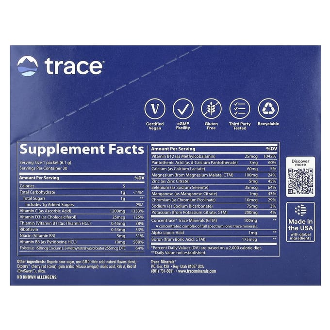 Liquimins, Power Pak, Electrolyte Stamina, Raspberry (30 Packets, 5.1 g Each) - Trace Minerals Research