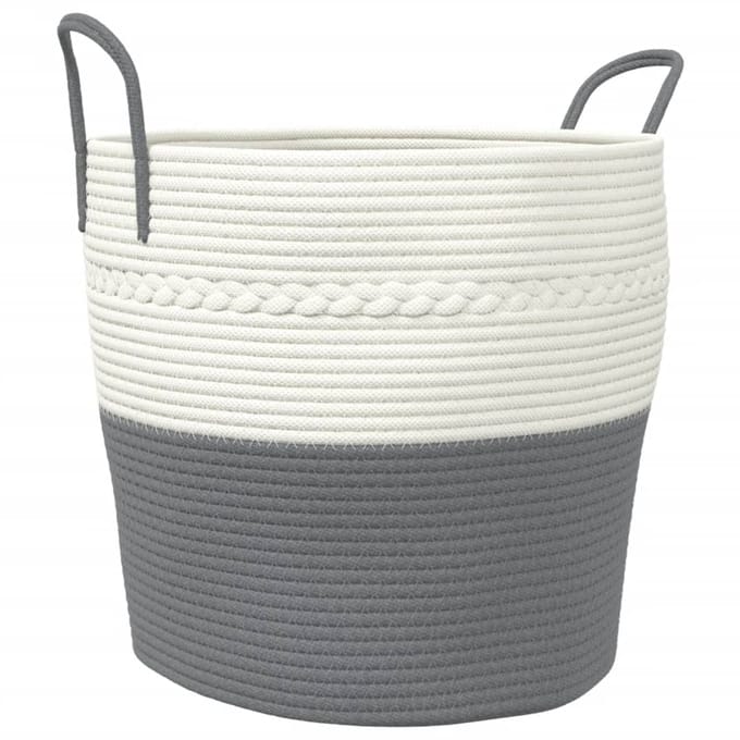 vidaXL - Opbergmand - Ø - 43x38 - cm - katoen - grijs - en - wit