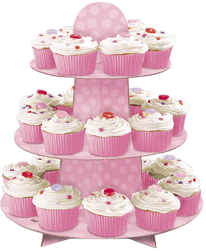 UNIQUE - Roze 3-laags kartonnen cupcake standaard met stippen