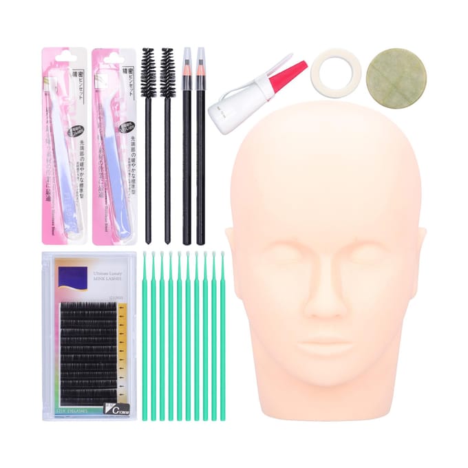 Valse wimperverlenging trainingsset Mannequin hoofd enten wimpers oefengereedschapset pink