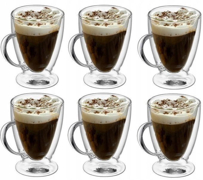 6x Thermische Glazen 300ml met Oor voor Koffie, Thee & Latte