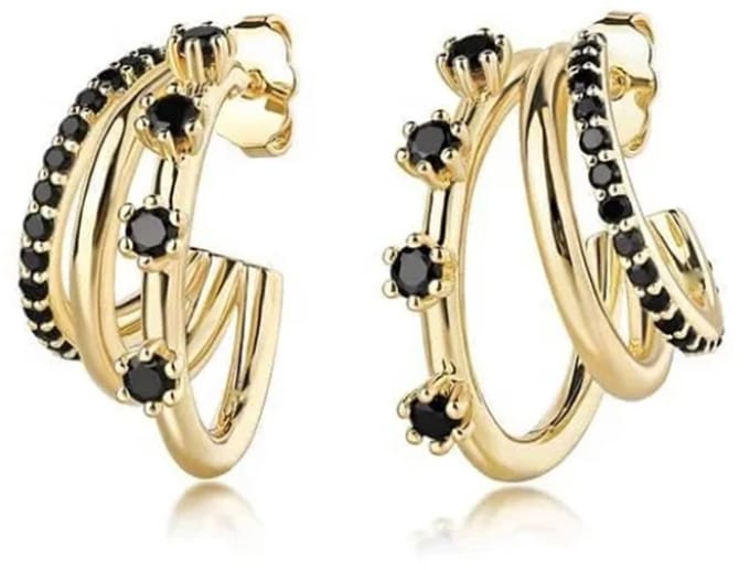 Triple oorsteker met zwarte steentjes/Bling-it