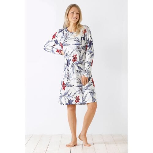 Nachthemd blauwe bloemen Hajo - Blauw - Maat - 40/42