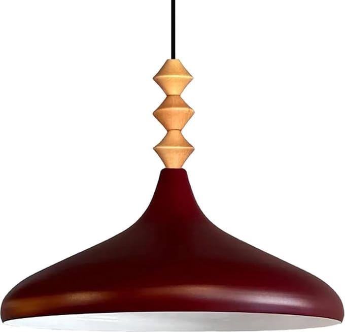 Bamyum Champion Hanglamp Can Hout, Bordeaux Metaal E27 Moderne Hanglamp