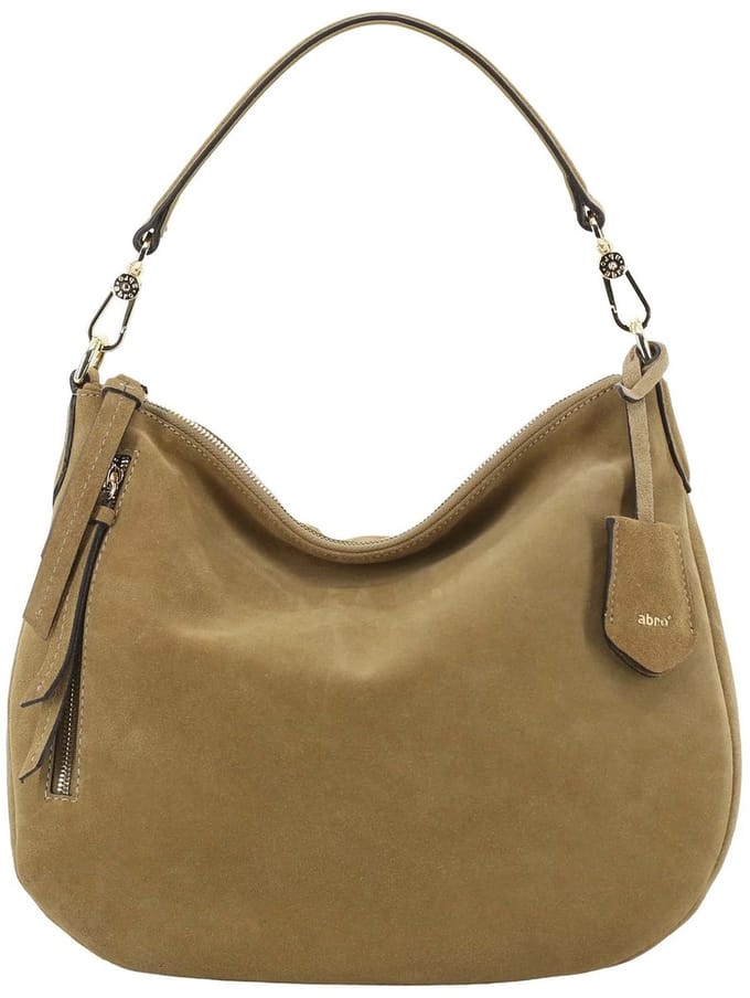 abro Leren schoudertas Leather Suede Hobo Juna Bag Mud kaki