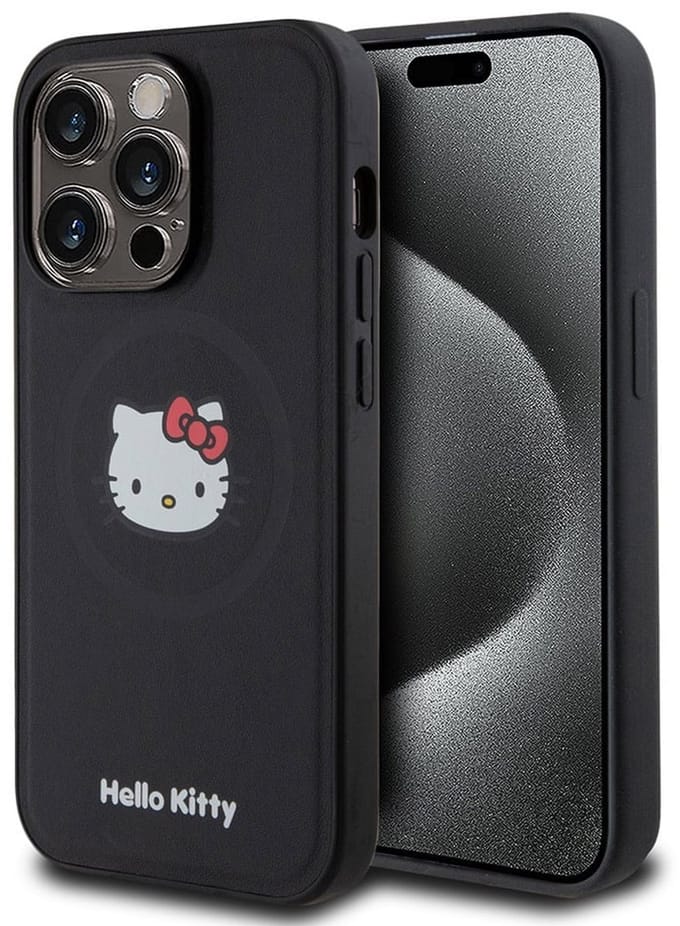 Hello Kitty Back Cover - Apple iPhone 15 - Zwart - Schokabsorberend - Matte Afwerking