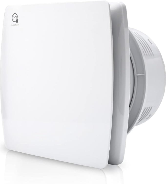 Badkamer Ventilator 100 mm met vochtsensor en terugslagklep - stille werking - badkamer en keuken - wit