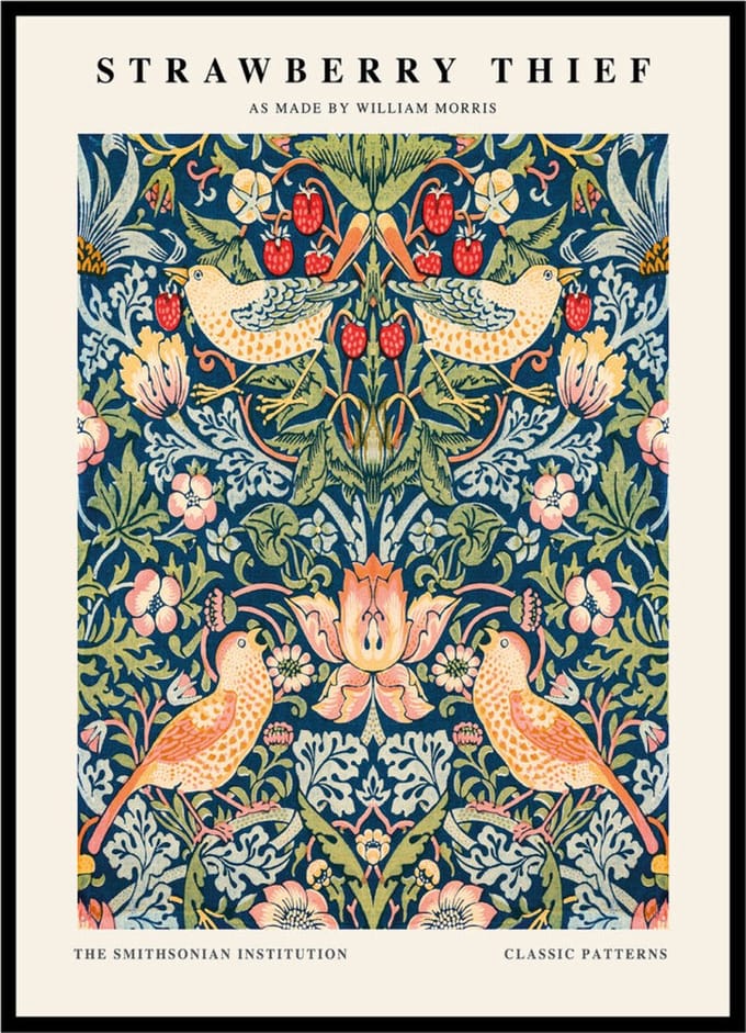 Poster William Morris - Strawberry Thief - Large 30x40 - Abstracte Kunst - Botanisch Patroon