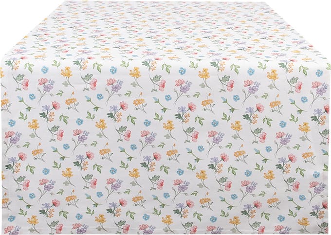 Clayre & Eef Tafelloper 50x140 cm Wit Katoen Bloemen