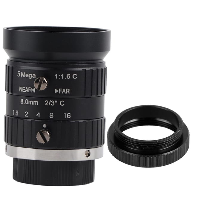 Objectif de caméra HD 5MP, longueur focale 8 mm, ouverture manuelle, monture C, surveillance de sécurité black