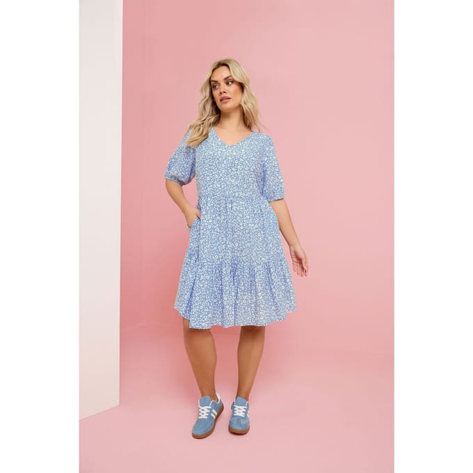 Yours Blauwe Minismockjurk Met Ruches Size 42