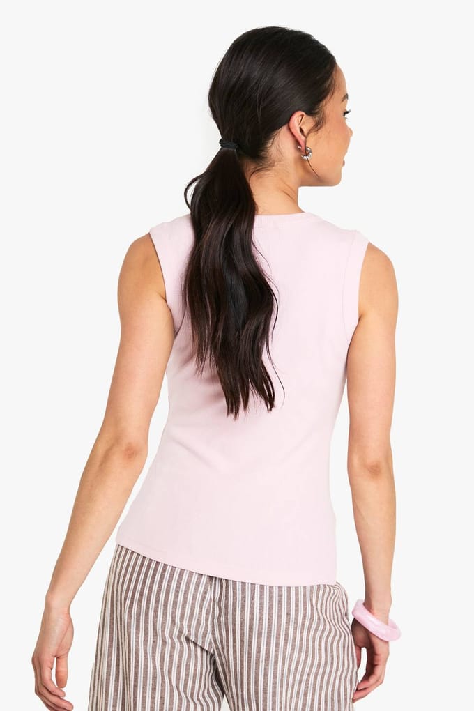 boohoo Dames Geribbelde Top met Knoopsluiting en Lang Model | Roze | Maat: 40