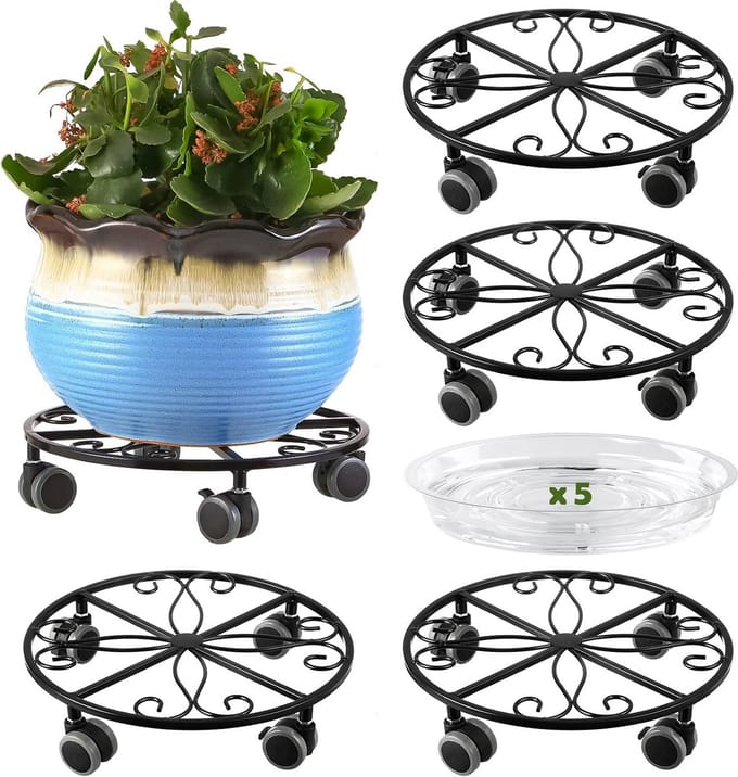 Set van 5 Plantenrollers met Wielen voor Zware Potten - Binnen en Buiten