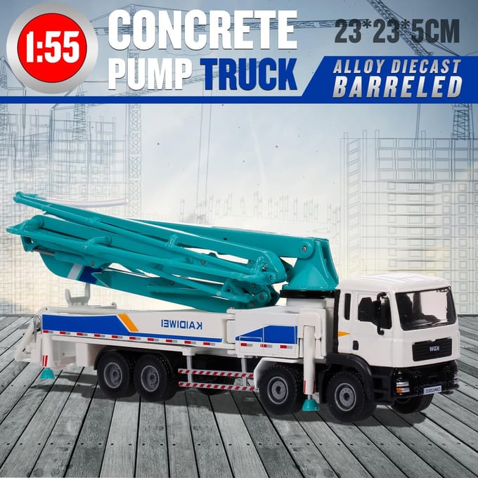 1:55 Legering Auto Vrachtwagen Model Betonpompwagen Volwassen Metalen Sieraden wit