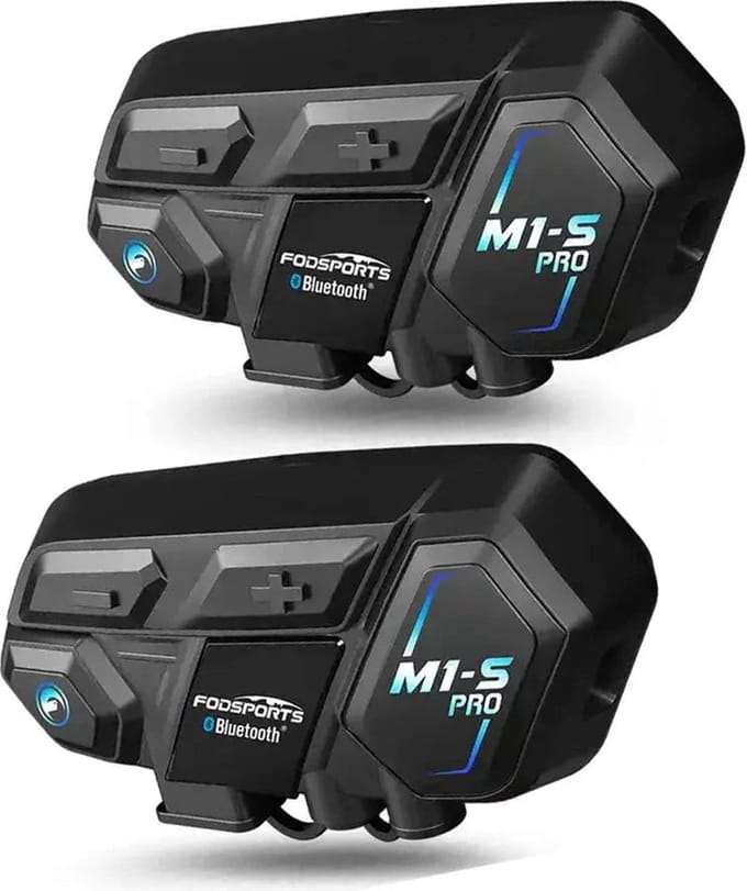Fodsports - M1-S Pro - Motorfiets Intercom - Motorhelm - Bluetooth 5.0- Headsets - Communicator - Handsfree - Interphone - 2000M Koppelbaar tot 8 Rijders - 2 stuks