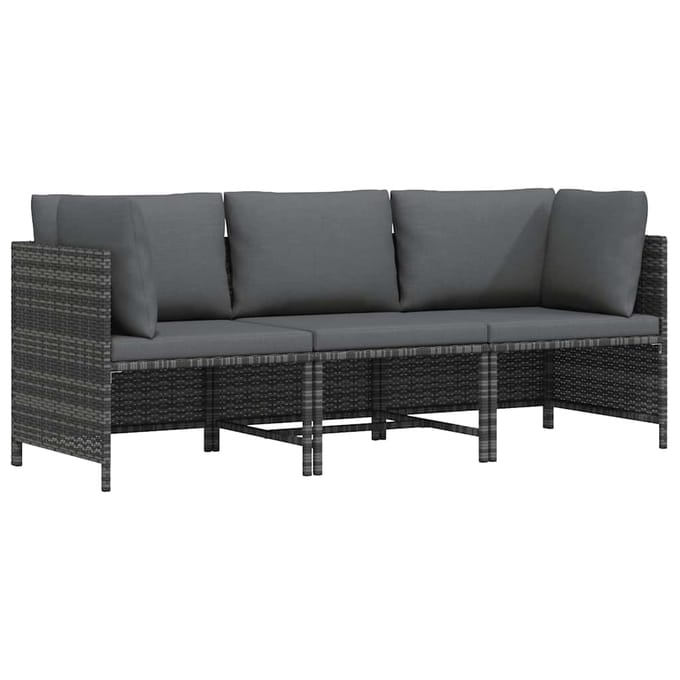 vidaXL - Tuinbank - 3-zits - met - kussens - poly - rattan - grijs