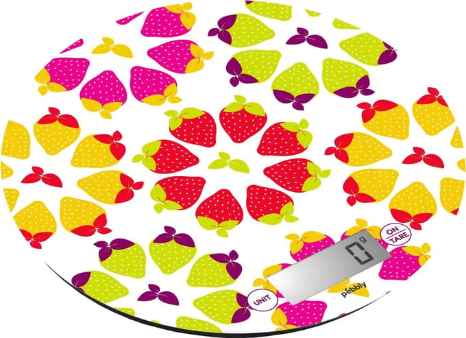 Pebbly Keukenweegschaal Strawberry 18,5 Cm Aluminium/glas Wit