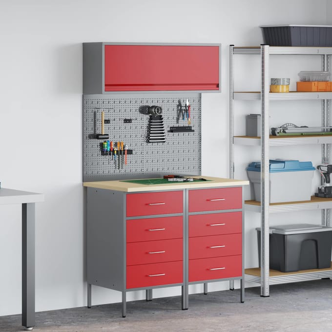 vidaXL - Werkkast - Set - met - lade - met - plank - met - opslag - 5 - st - Rood