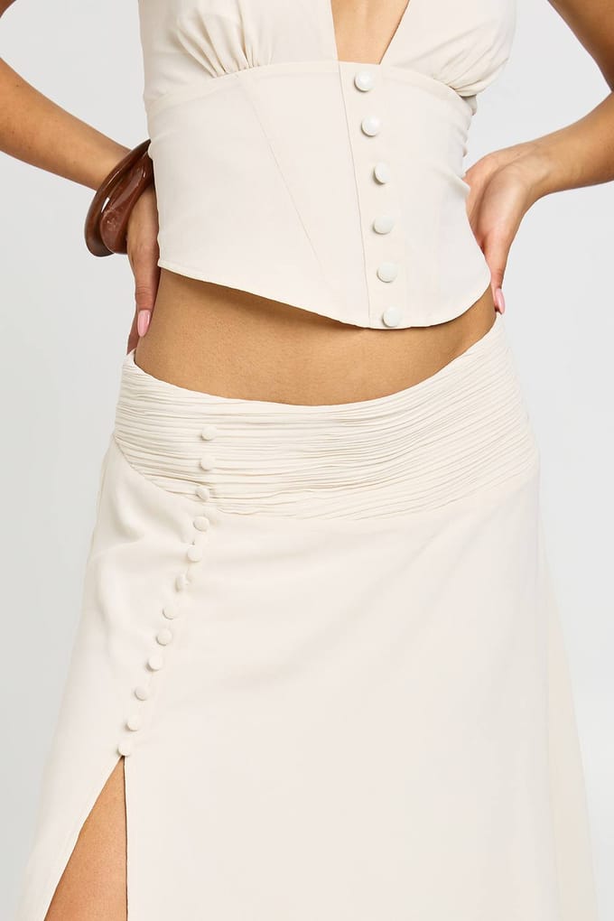 boohoo Dames Midaxi Rok Met Geplooide Tailleband | Ivoor | Maat: 44