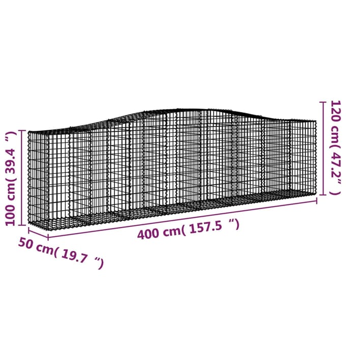 vidaXL - Schanskorf - gewelfd - 400x50x100/120 - cm - gegalvaniseerd - ijzer