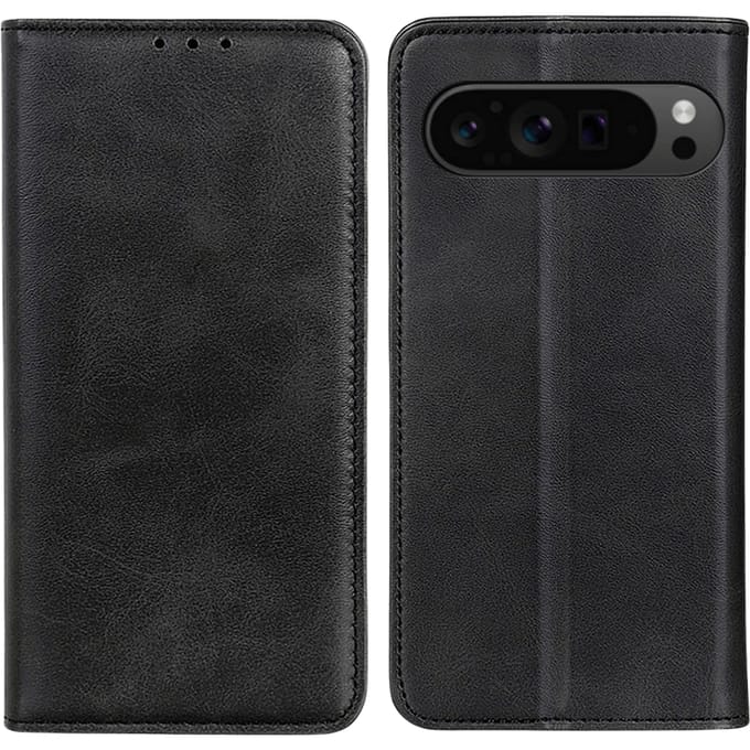 CaseBody Google Pixel 9 / Pixel 9 Pro Real Leather Wallet Hoesje Zwart
