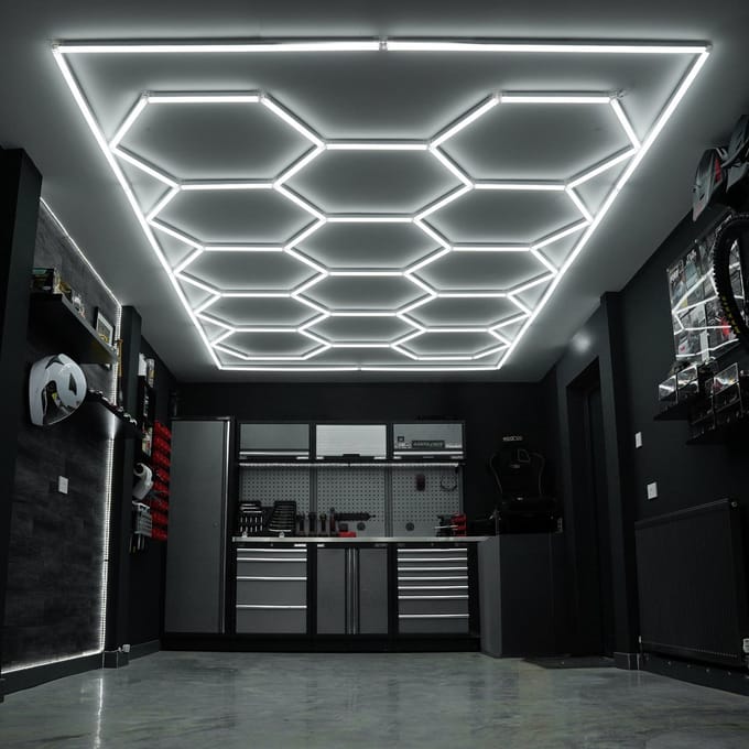 Modulaire tegels & zeshoekige led systeem - blauw - 3,2x6m - 6500k